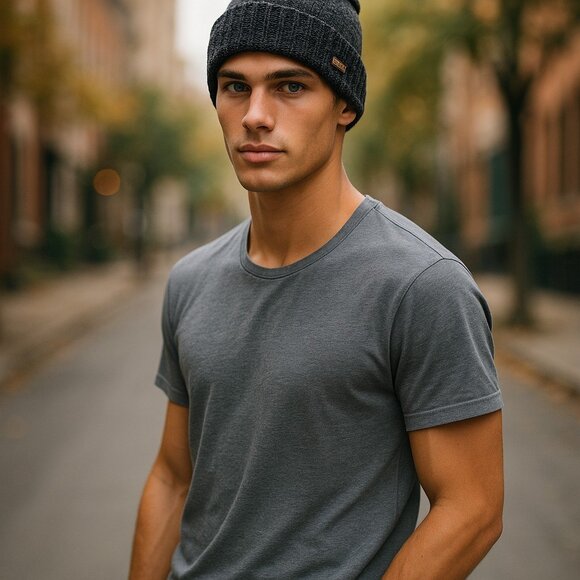 ADIDAS Black Metallic Gold Slouchy Beanie Hat Oversized Sweater Knit Skater - Picture 1 of 16